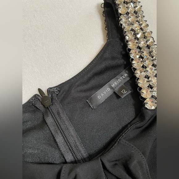 David Meister Black Rhinestone Halter Cocktail Dress Cascade Glam Party EUC - Picture 4 of 14